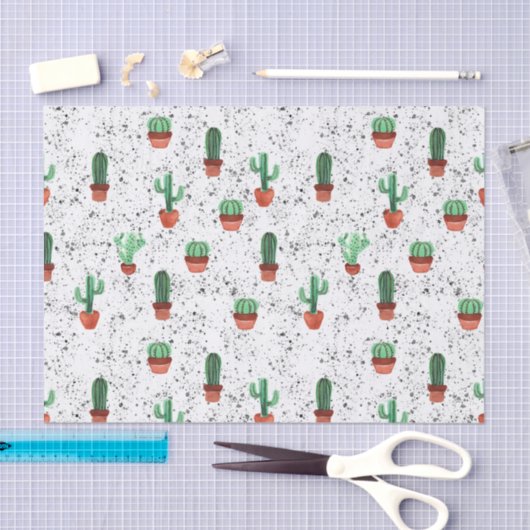 Green Terracotta Cactus Pots Spritzer Pattern Seidenpapier (Handwerk)