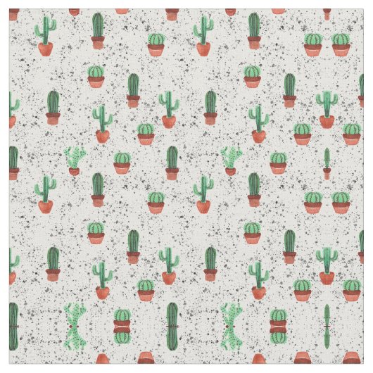 Green Terracotta Cactus Pots Spritzer Pattern Stoff (Nahaufnahme)