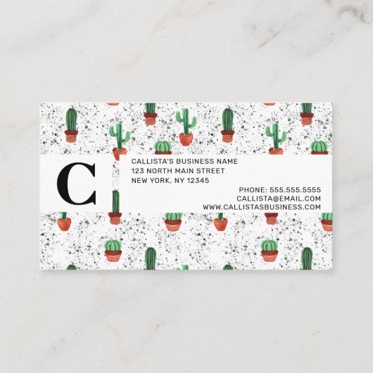 Green Terracotta Cactus Pots Spritzer Pattern Treuekarte (Rückseite)