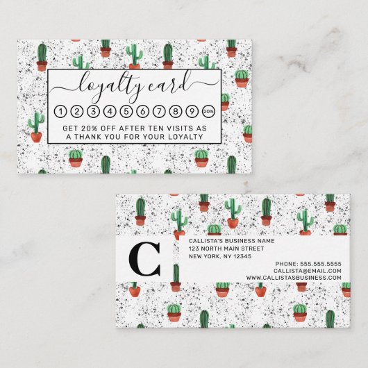 Green Terracotta Cactus Pots Spritzer Pattern Treuekarte (Vorne/Hinten)