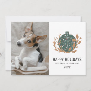 Green Terrazzo Bauble Happy Holiday Dog Foto 2022 Feiertagskarte