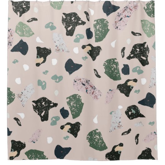 Green Terrazzo Muster Duschvorhang (Vorderseite)