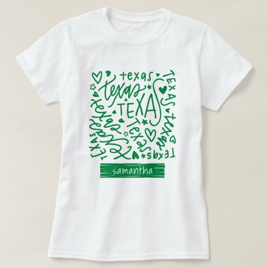 Green Texas Doodle Muster T-Shirt (Design vorne)