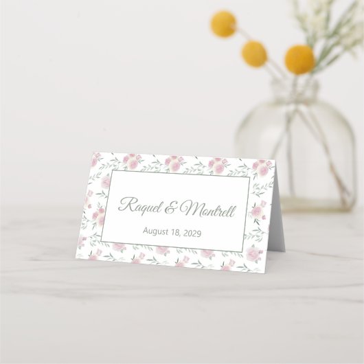 Green Text Floral Pattern Folded Place Card Platzkarte (Rückseite)