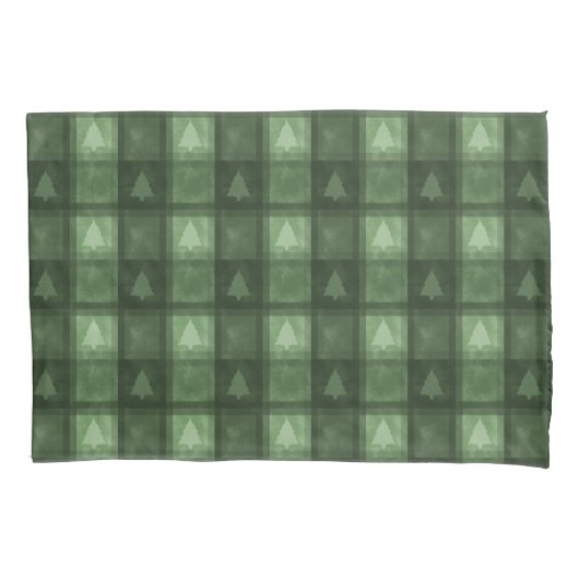 Green Textured Plaid And Fir Tree Shapes Christmas Kissenbezug (Vorderseite)