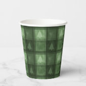 Green Textured Plaid And Fir Tree Shapes Christmas Pappbecher (Rückseite)