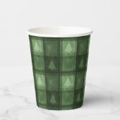 Green Textured Plaid And Fir Tree Shapes Christmas Pappbecher (Links)