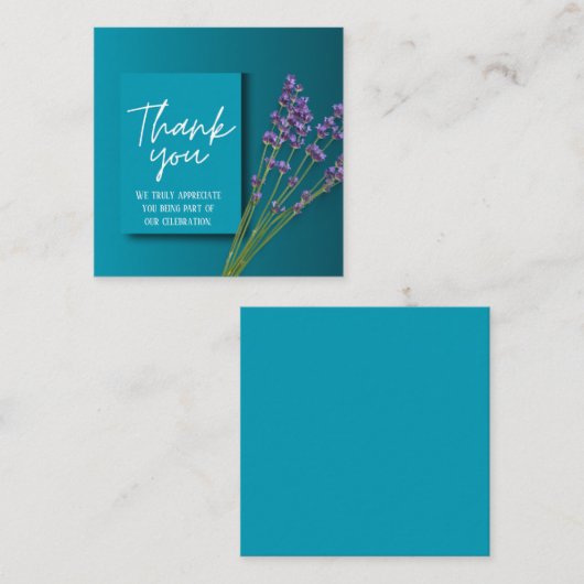 Green Thank You Card with Purple Floral Design Mitteilungskarte (Vorne/Hinten)