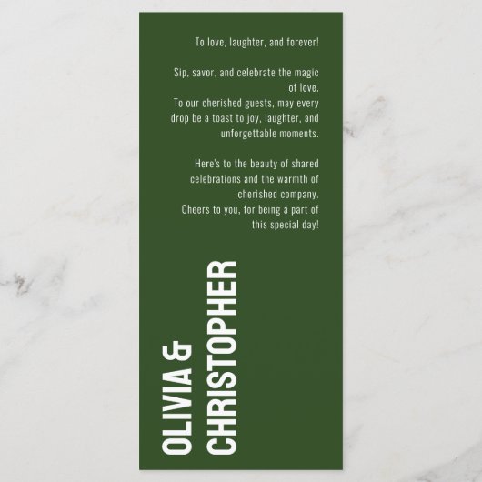 Green The Drinks Menü mit Minimalistischem Text Menükarte (Rückseite)