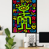 Green Third Eye Alien - Funky Neon Pop Art Wall Poster (Heimbüro)