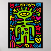 Green Third Eye Alien - Funky Neon Pop Art Wall Poster (Vorne)