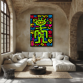 Green Third Eye Alien - Funky Neon Pop Art Wall Poster