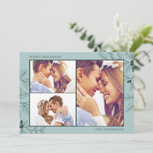 Green Three Foto Weihnachtskarte (Stehend Vorderseite)