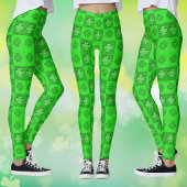 Green Three Leaf Closed Kleeblatt Muster Leggings