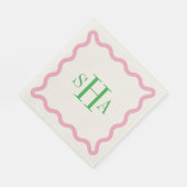 Green Three Letter Monogram with Pink Wavy Square Serviette (Ecke)