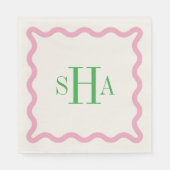 Green Three Letter Monogram with Pink Wavy Square Serviette (Vorderseite)