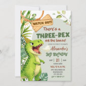Green Three Rex On The Loose Third Birthday Einladung (Vorderseite)