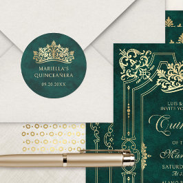 Green Tiara Crown Elegant Quinceanera Runder Aufkleber