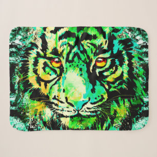 Green Tiger Head - farbenfrohe Tiger Sherpa Blanke Sherpadecke