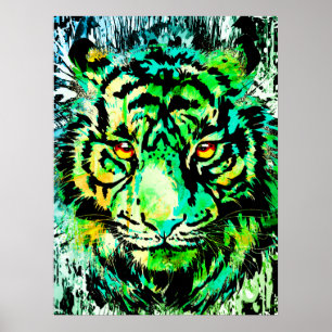 Green Tiger Head Gezeichnet - Tiger Poster drucken