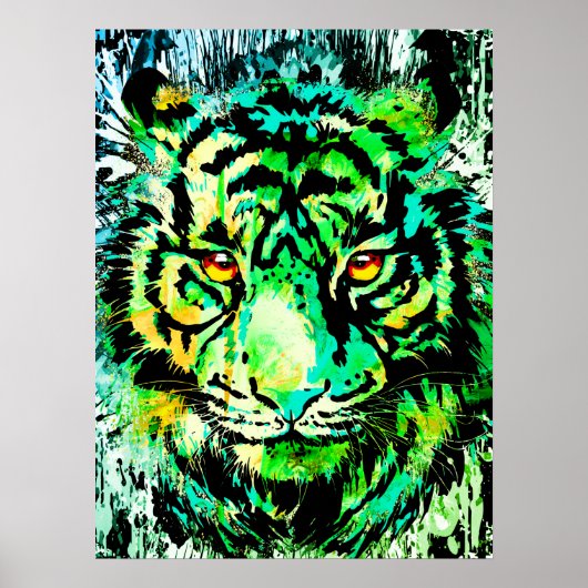 Green Tiger Head Gezeichnet - Tiger Poster drucken (Vorne)