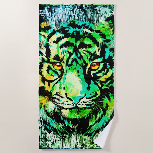 Green Tiger Head Portrait - Tiger Beach Handtuch (Vorderseite)