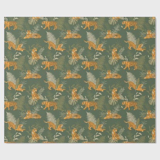 Green Tiger Jungle Safari Wrapping Paper Roll Geschenkpapier (Flach)