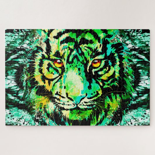Green Tiger Puzzle - farbenfrohe Tiger Jigsaw Puzz (Horizontal)