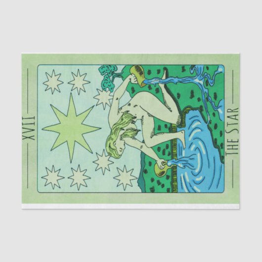Green tint Tarot Karten Star XVII Arcana Seidenpapier (Vorderseite)