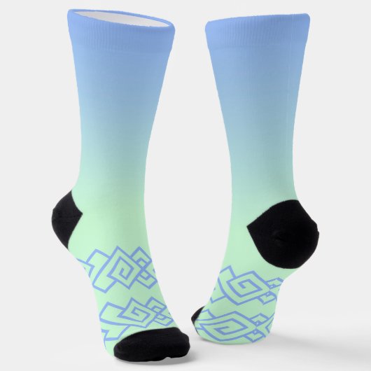 Green to Blue, Greek Pattern, Name Socken (Gewinkelt)