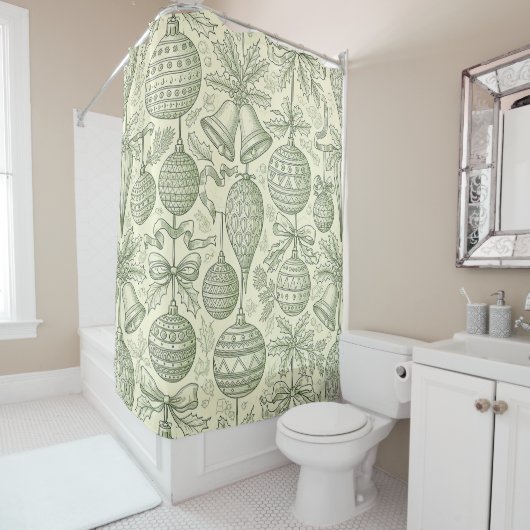 Green Toile Christmas Bells & Ornaments Pattern 2 Duschvorhang (Beispiel)