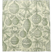 Green Toile Christmas Bells & Ornaments Pattern 2 Duschvorhang (Vorderseite)