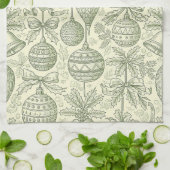 Green Toile Christmas Bells & Ornaments Pattern 2 Geschirrtuch (Gefaltet)