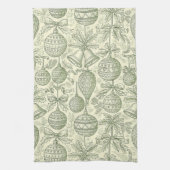Green Toile Christmas Bells & Ornaments Pattern 2 Geschirrtuch (Vertikal)