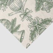 Green Toile Christmas Bells & Ornaments Pattern Seidenpapier (Detail)