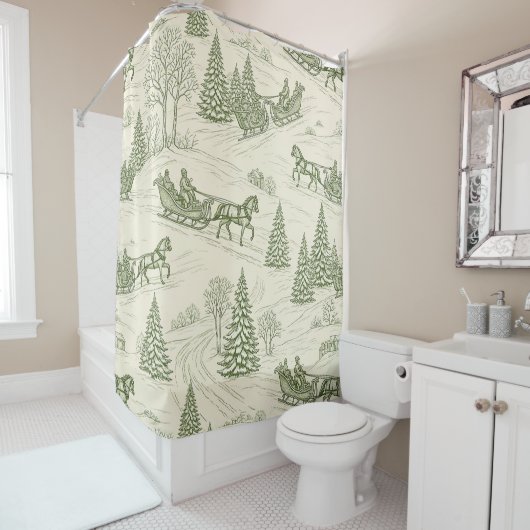 Green Toile Christmas Sleigh Ride Pattern (2) Duschvorhang (Beispiel)