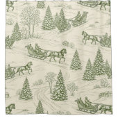 Green Toile Christmas Sleigh Ride Pattern (2) Duschvorhang (Vorderseite)