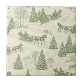 Green Toile Christmas Sleigh Ride Pattern (2) Fliese (Vorderseite)