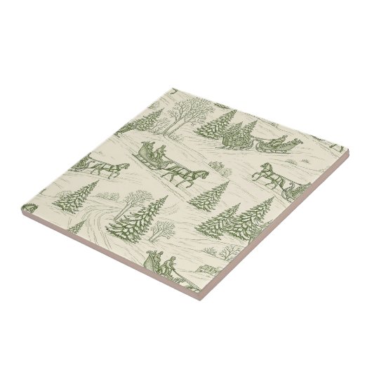 Green Toile Christmas Sleigh Ride Pattern (2) Fliese (Seite)
