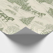 Green Toile Christmas Sleigh Ride Pattern (2) Geschenkpapier (Ecke)
