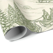 Green Toile Christmas Sleigh Ride Pattern (2) Geschenkpapier (Rolleneckpunkt)