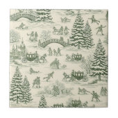 Green Toile Christmas Sleigh Ride Pattern (3) Fliese (Vorderseite)