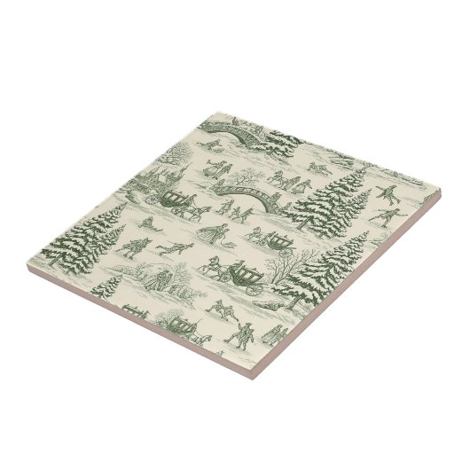 Green Toile Christmas Sleigh Ride Pattern (3) Fliese (Seite)
