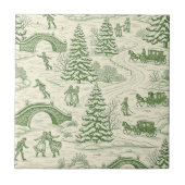 Green Toile Christmas Sleigh Ride Pattern (4) Fliese (Vorderseite)