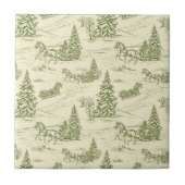 Green Toile Christmas Sleigh Ride Pattern Fliese (Vorderseite)