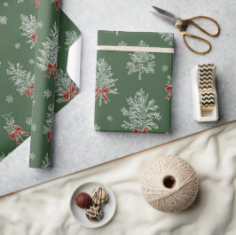Green Toile Christmas Tree Pattern Geschenkpapier