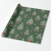 Green Toile Christmas Tree Pattern Geschenkpapier (Ungerollt)