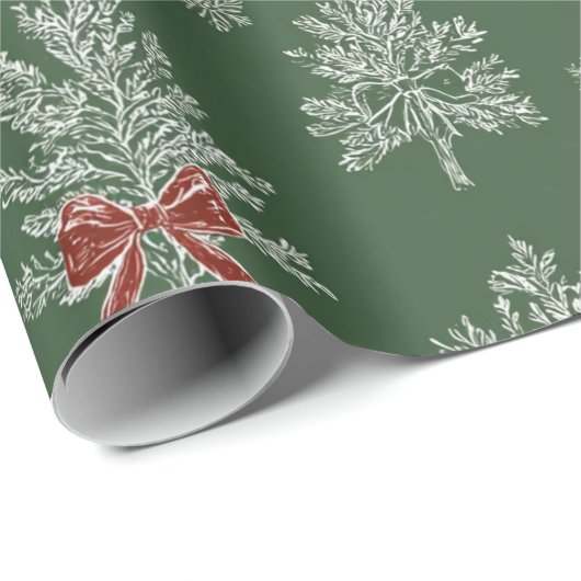 Green Toile Christmas Tree Pattern Geschenkpapier (Rolleneckpunkt)
