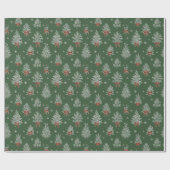 Green Toile Christmas Tree Pattern Geschenkpapier (Flach)