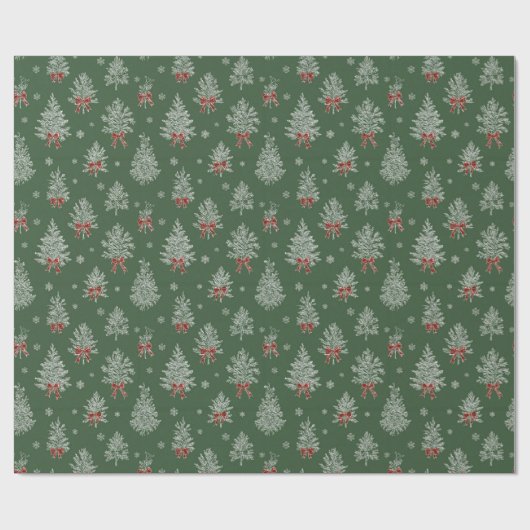 Green Toile Christmas Tree Pattern Geschenkpapier (Flach)